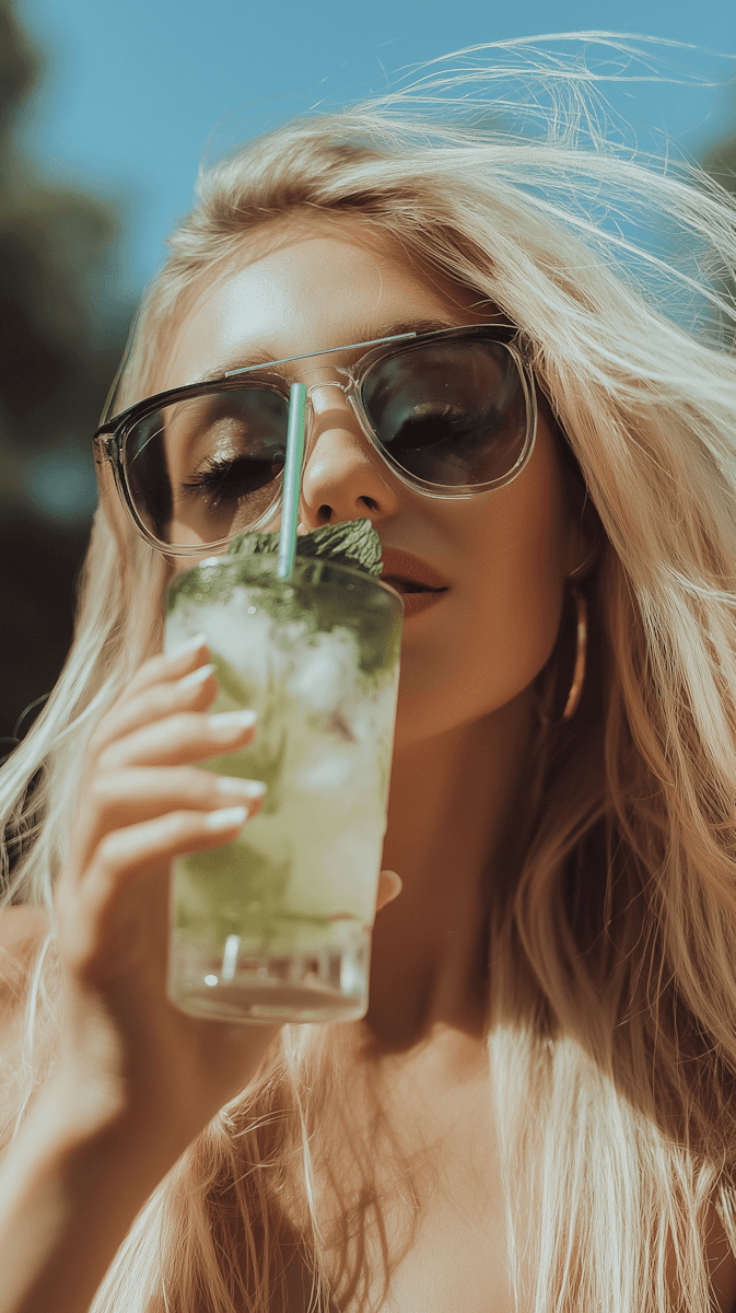 A woman holding a drink