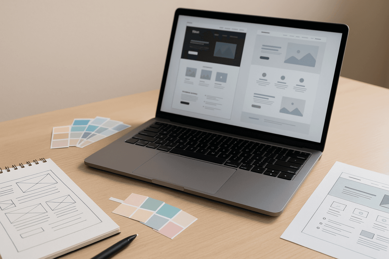 Modern workspace with laptop redesign