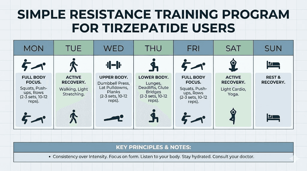 Resistance training plan for breaking tirzepatide weight loss plateau