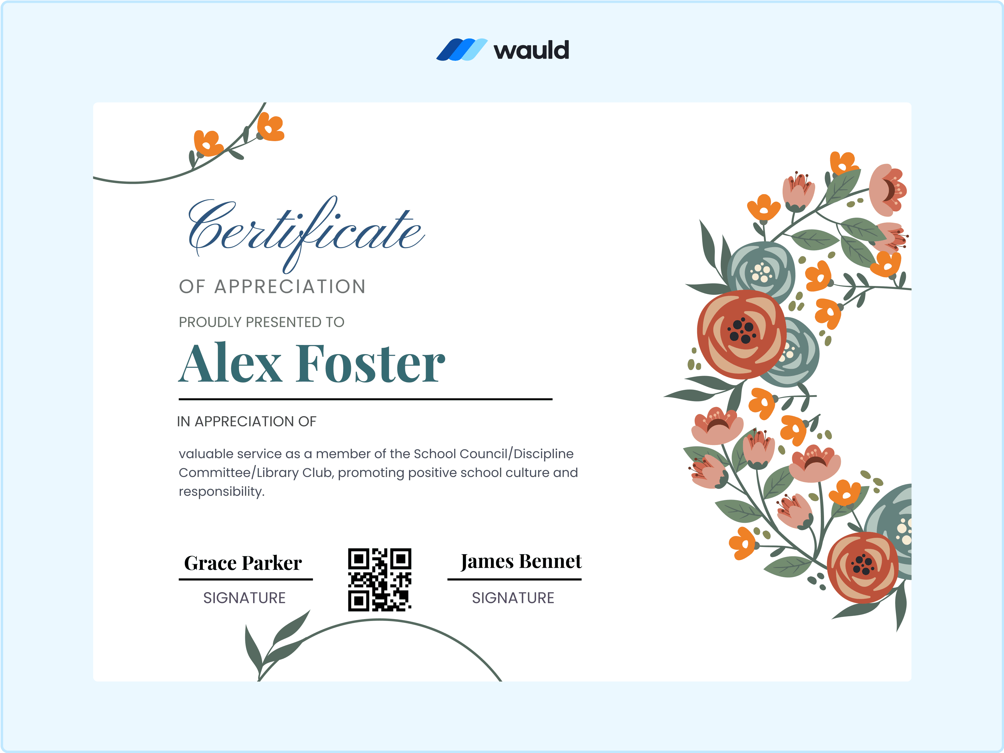 Wauld - Sophisticated floral certificate template 
