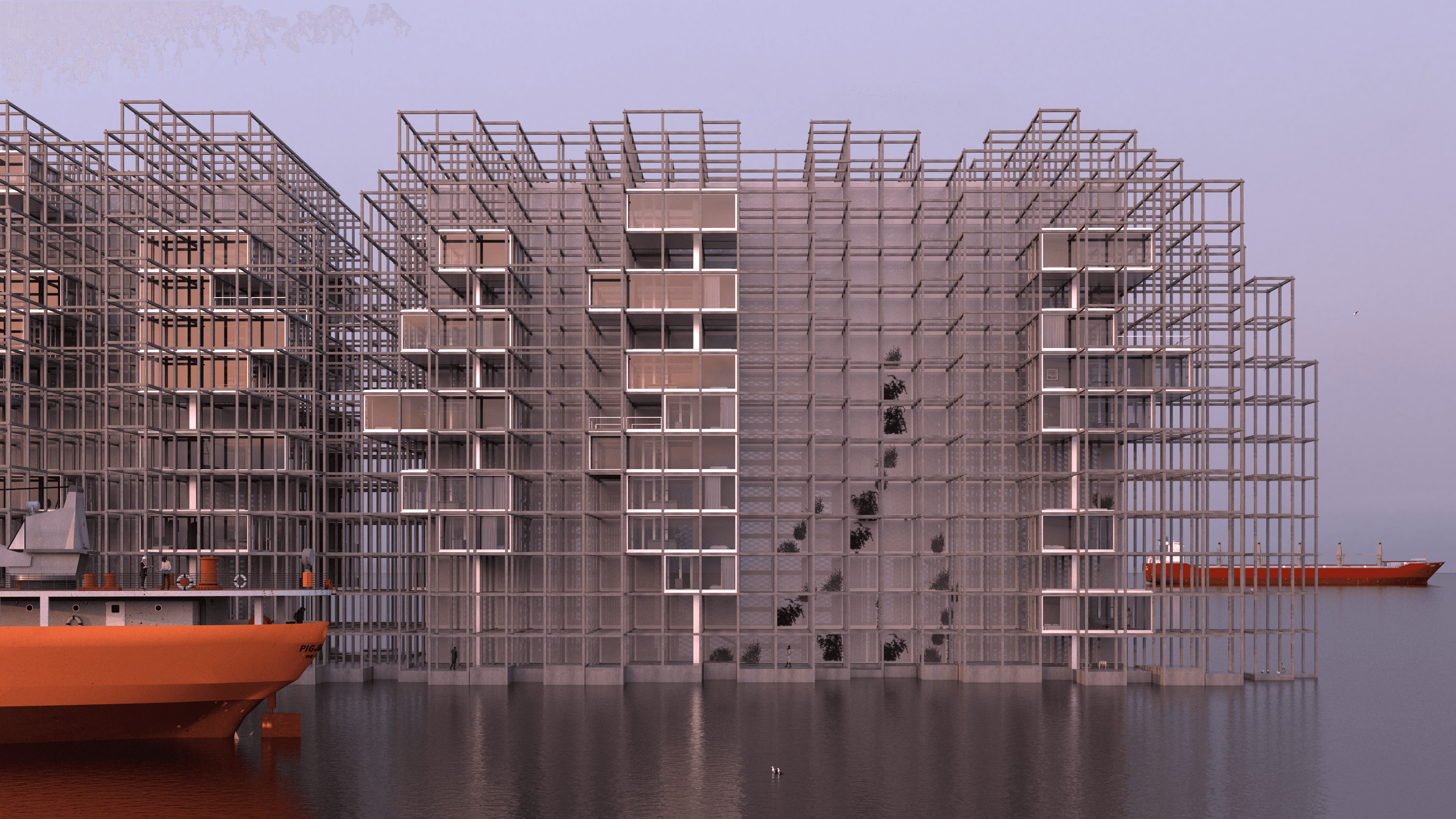 Logement collectif Le Havre perspective port