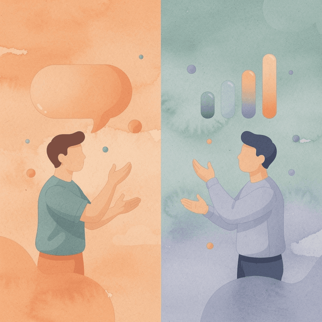 Split scene showing contrast between SEO confusion and clarity