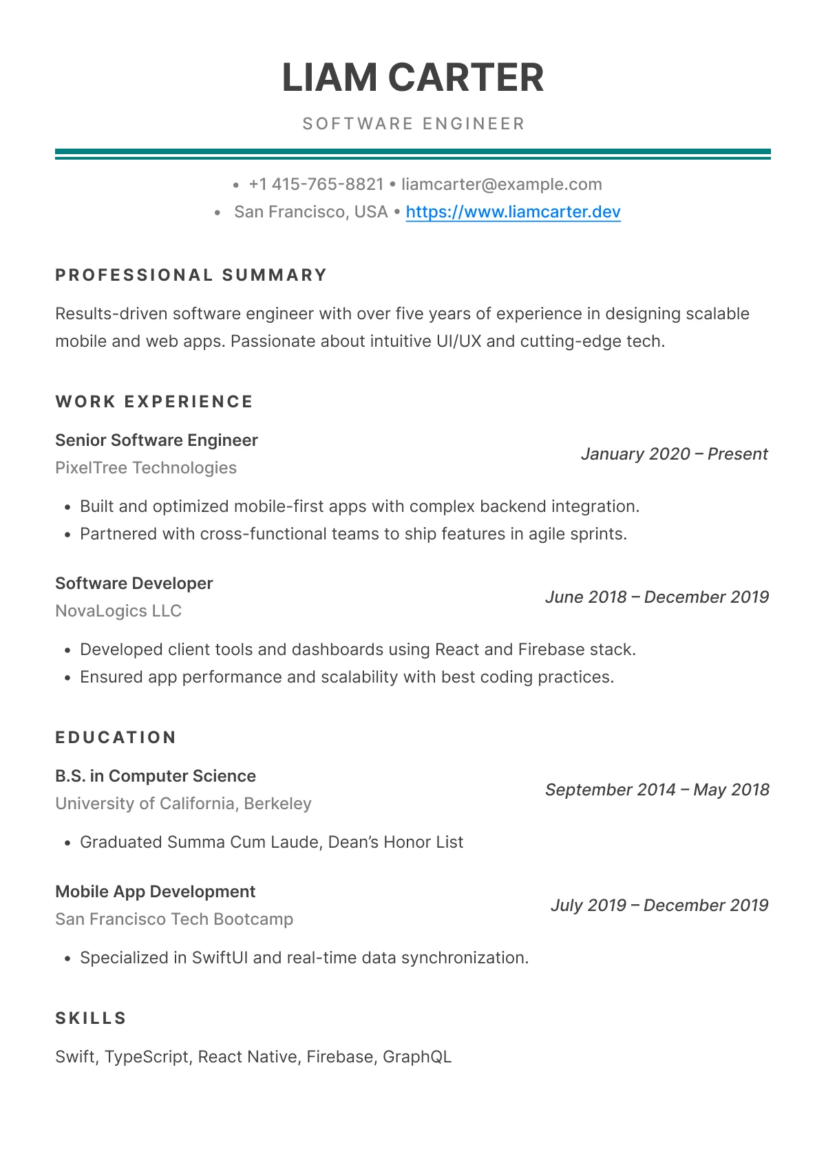 Modern Pro resume template, best for engineers, analysts, and project managers