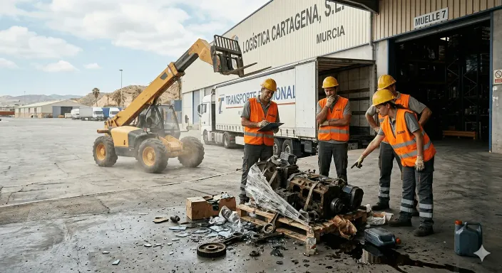 Mercancía siniestrada en el muelle de carga de una fábrica, un riesgo excluido en seguros de transporte básicos.