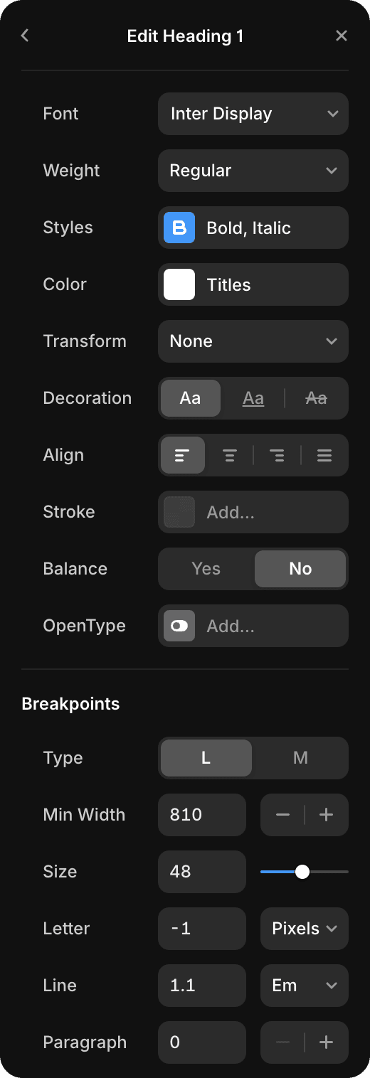 Framer interface panel