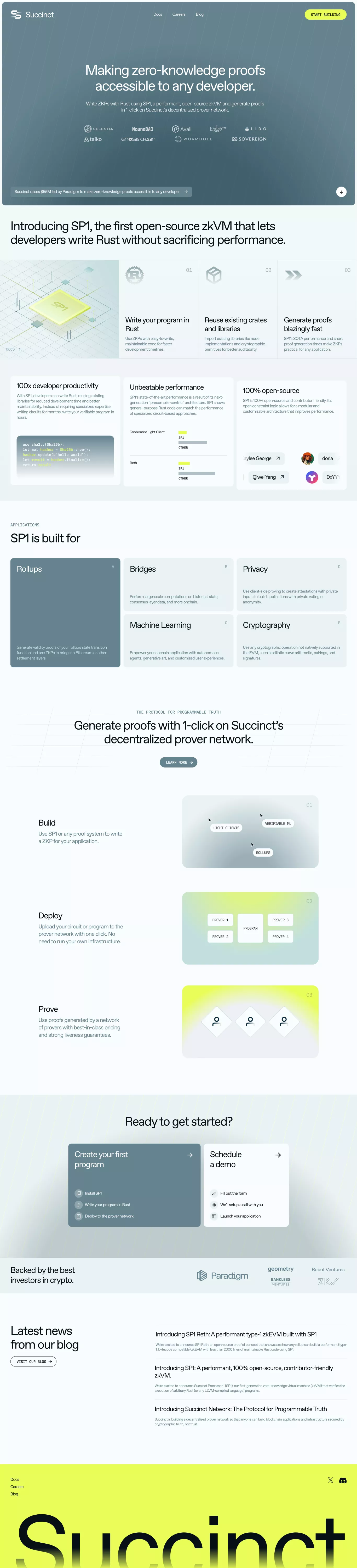 Succinct landing page screenshot showcasing Tech design