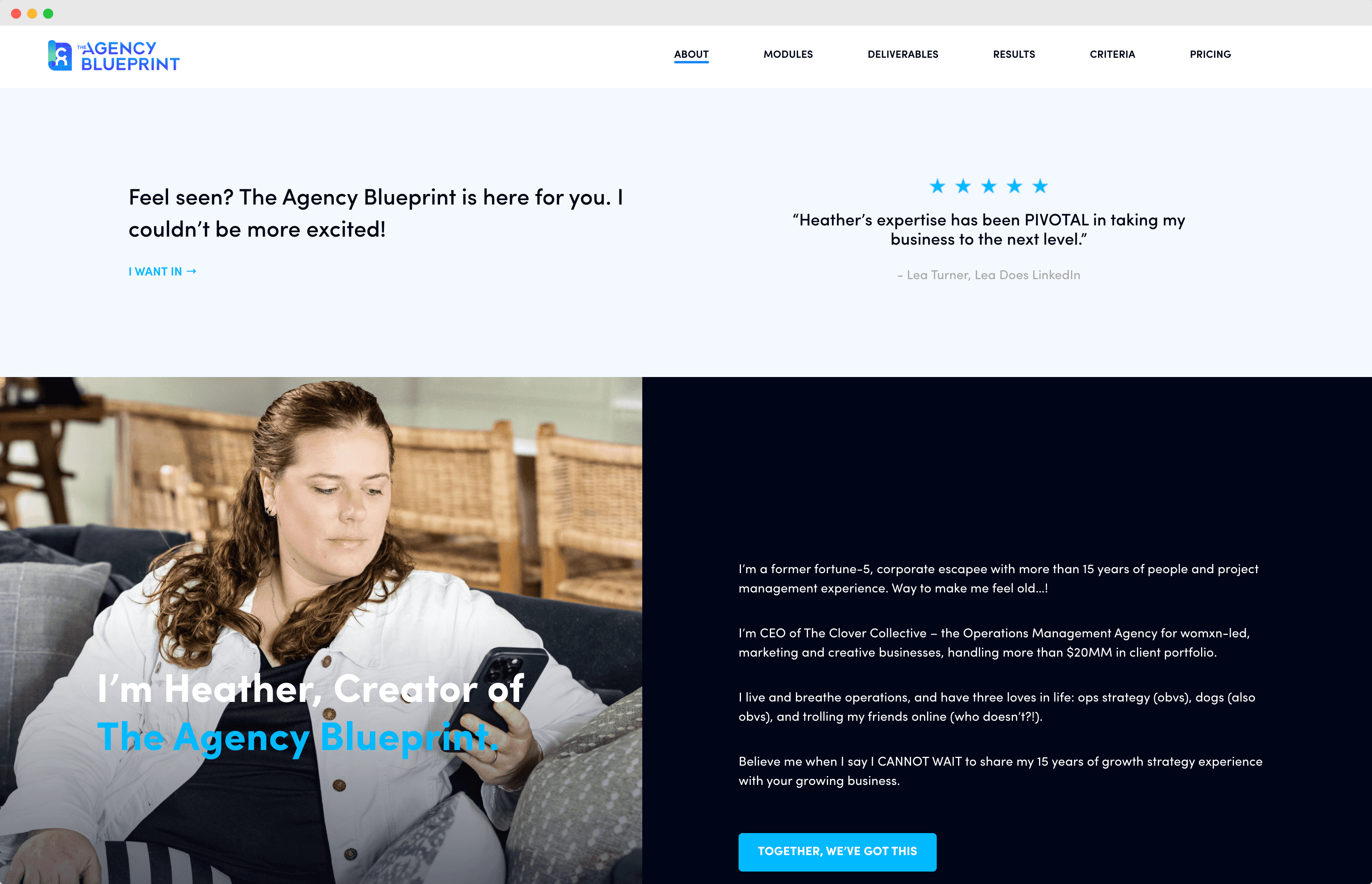 a screenshot of The Agency Blueprint website by Heather Lawson-Bradfield