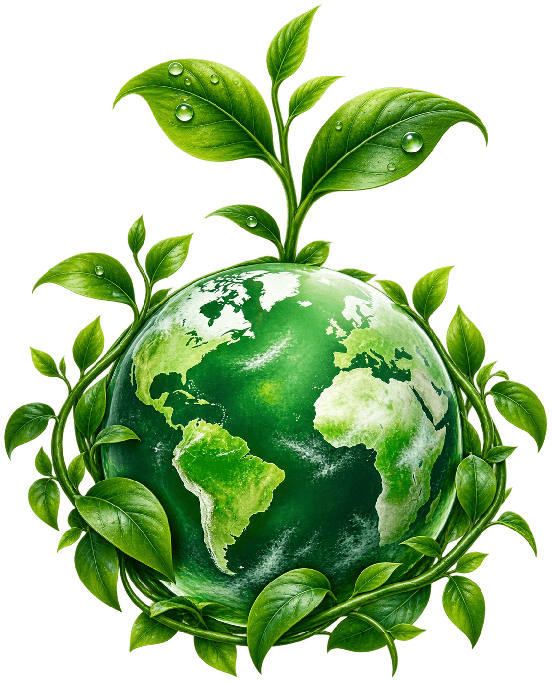 Green globe and growing leaves illustrating environmental care.