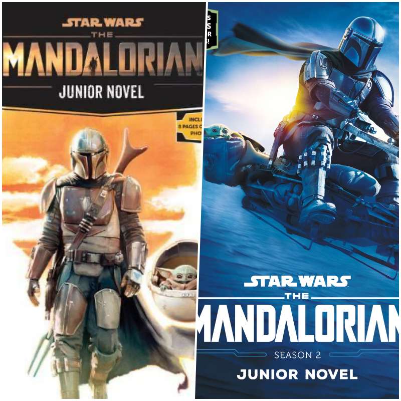 A side-by-side cover of the Mandalorian Season 1 and 2 Junior Novels