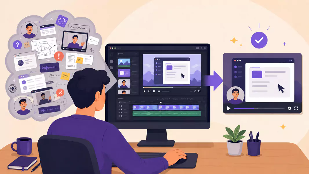 A Flashback Express user editing a number of video sources to create a clear, concise walkthrough video