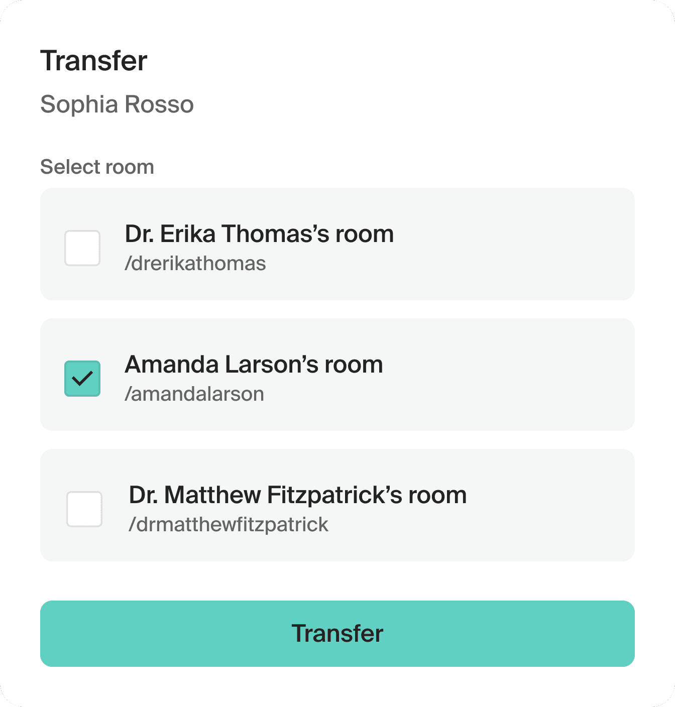 a screenshot of the doxy.me patient transfer feature.