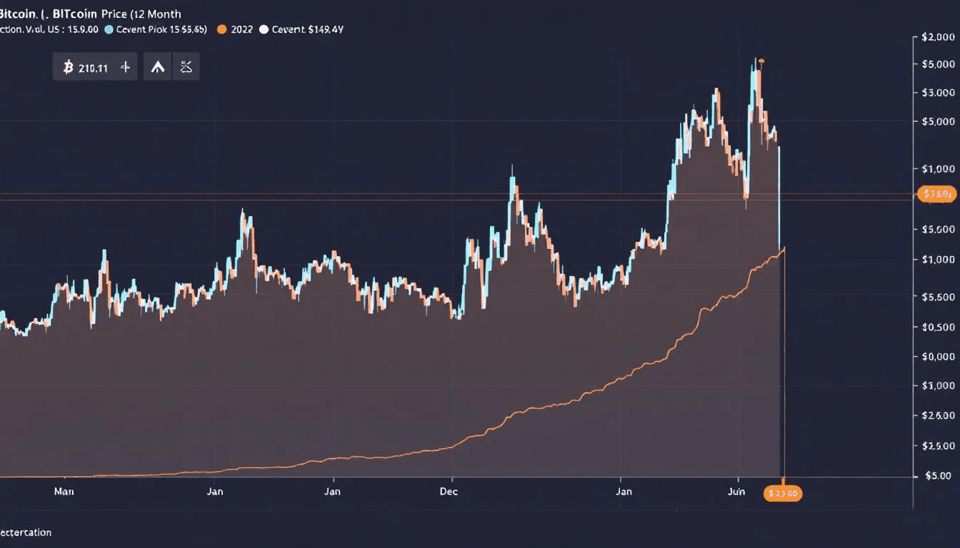 The image depicts a chart illustrating Bitcoin price volatility over time, showcasing dramatic peaks and valleys that highlight the cryptocurrency's fluctuating value. This visual representation underscores the risks and opportunities associated with investing in digital assets like Bitcoin, which can lead to secure transactions or potential losses for investors.
