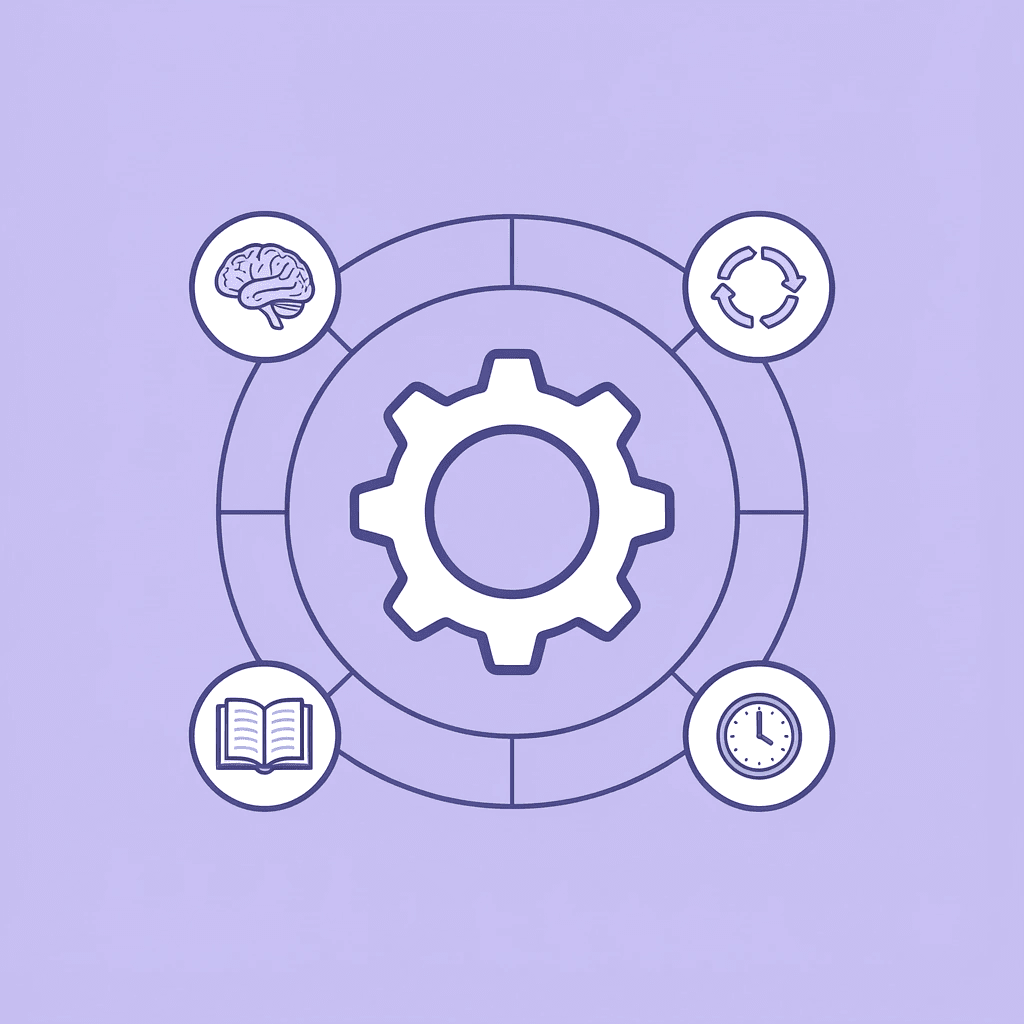 Central AI hub connected to customer interactions, agent assistance, request routing, and prediction capabilities