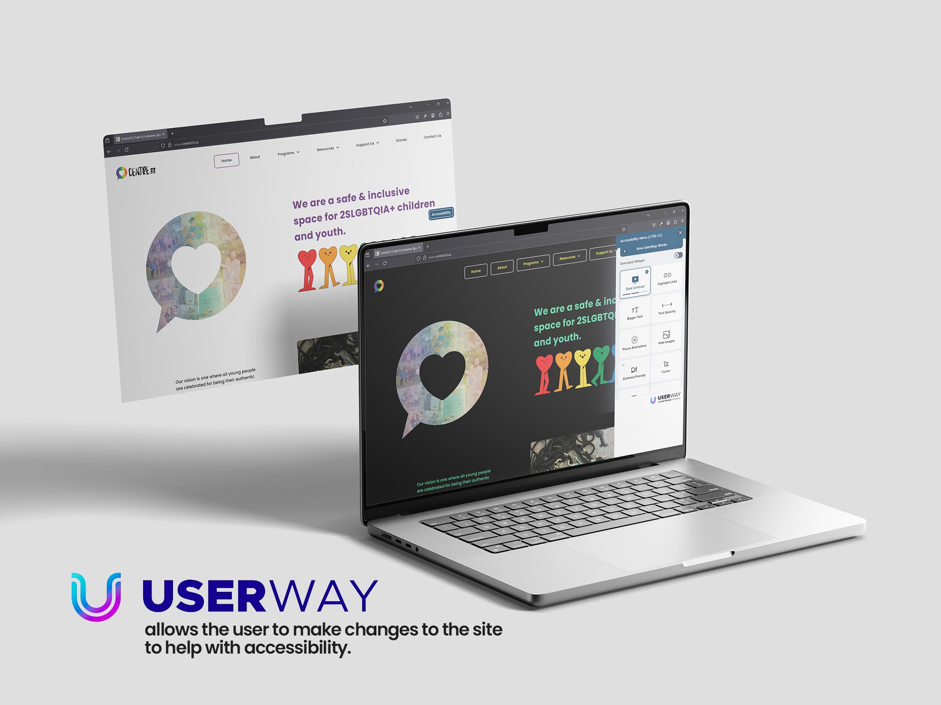 Website mockup in laptop showing the accessible visual version.