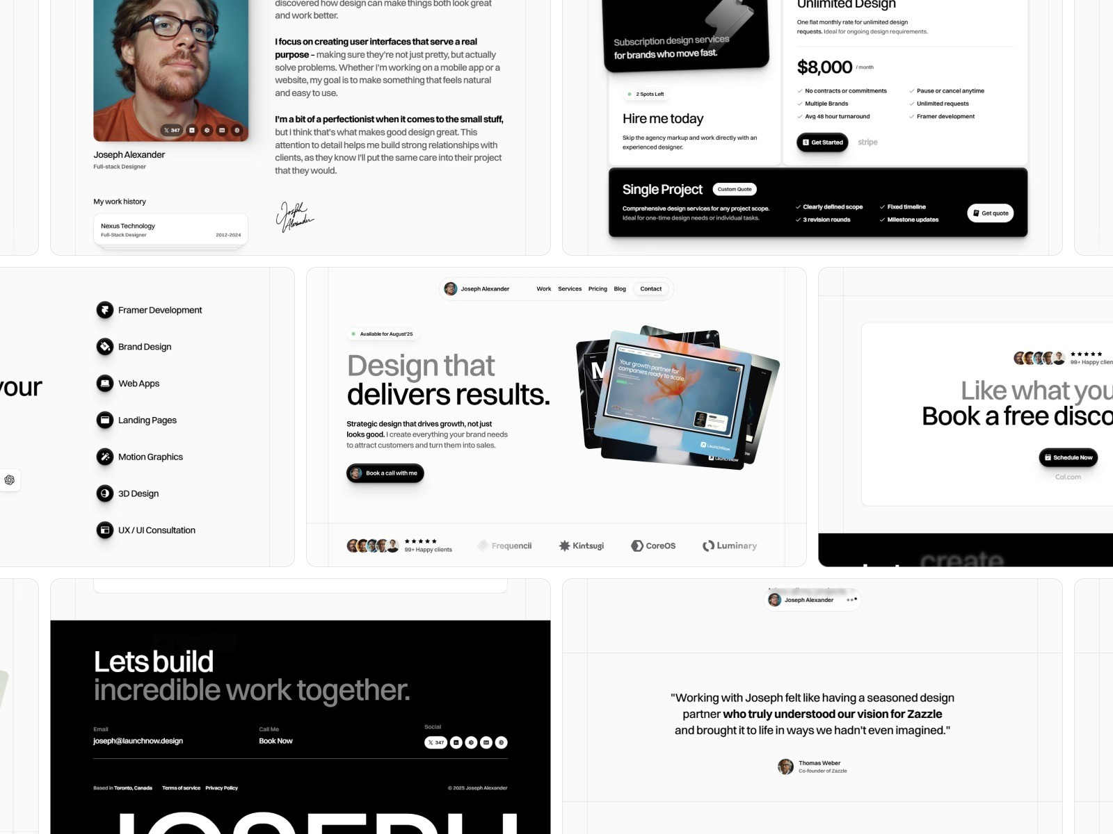 Launchfolio free portfolio Framer template sections preview