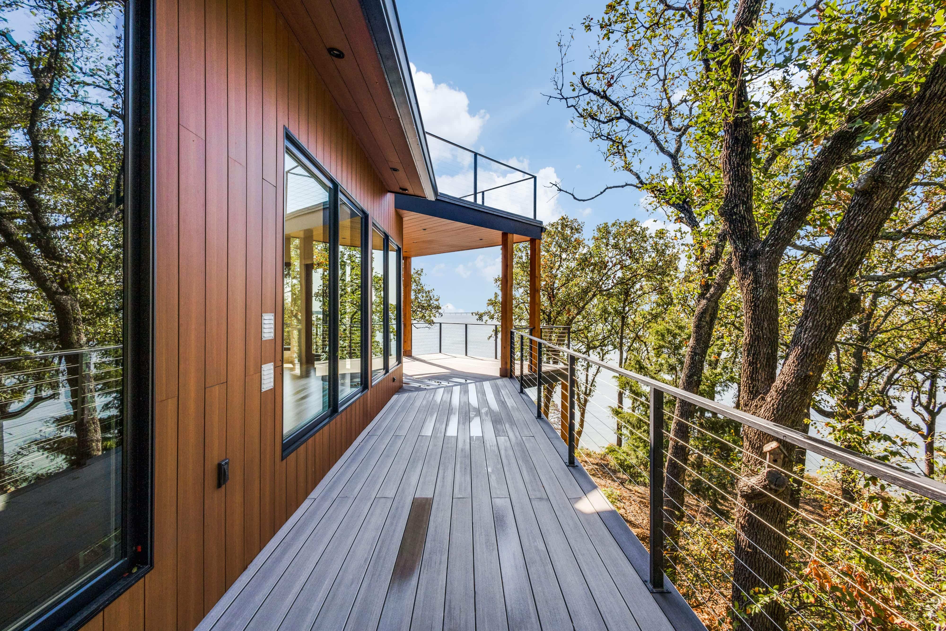 modern lake house outdoor walkway construction