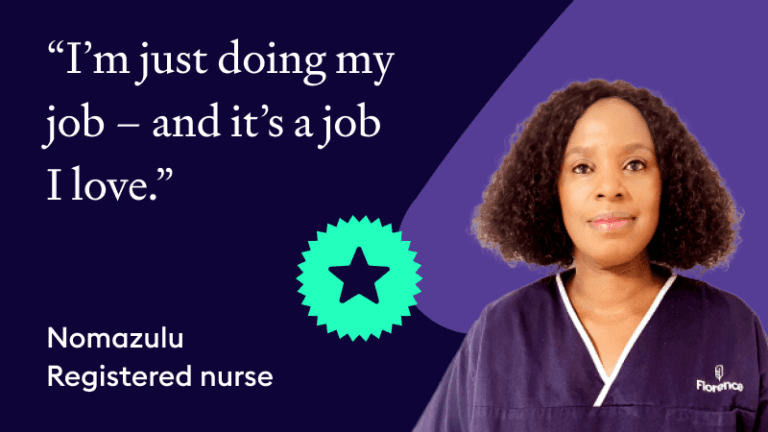 Registered nurse Nomazulu with quote about loving her job.