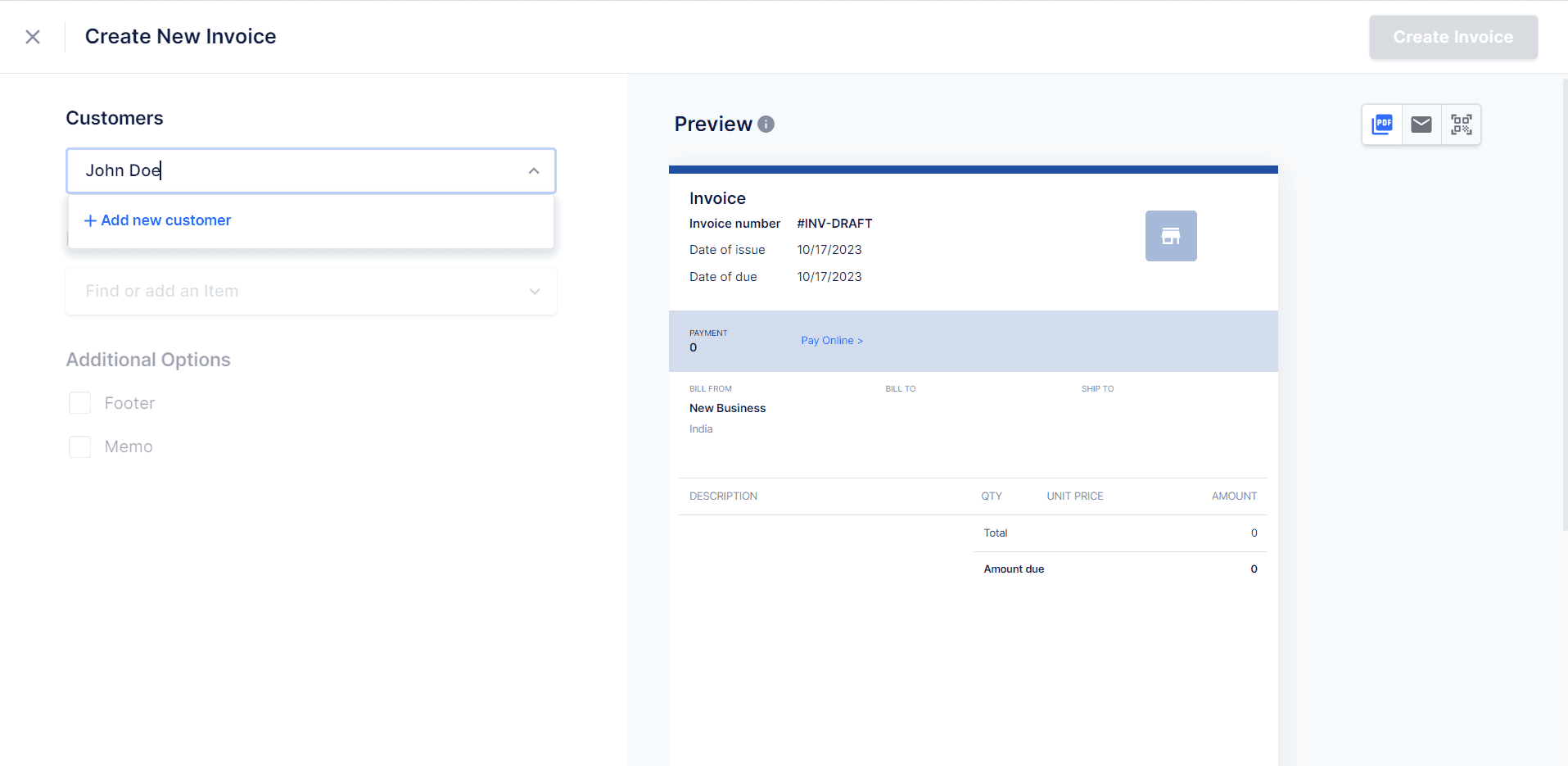 Bitcoin Invoice Preview
