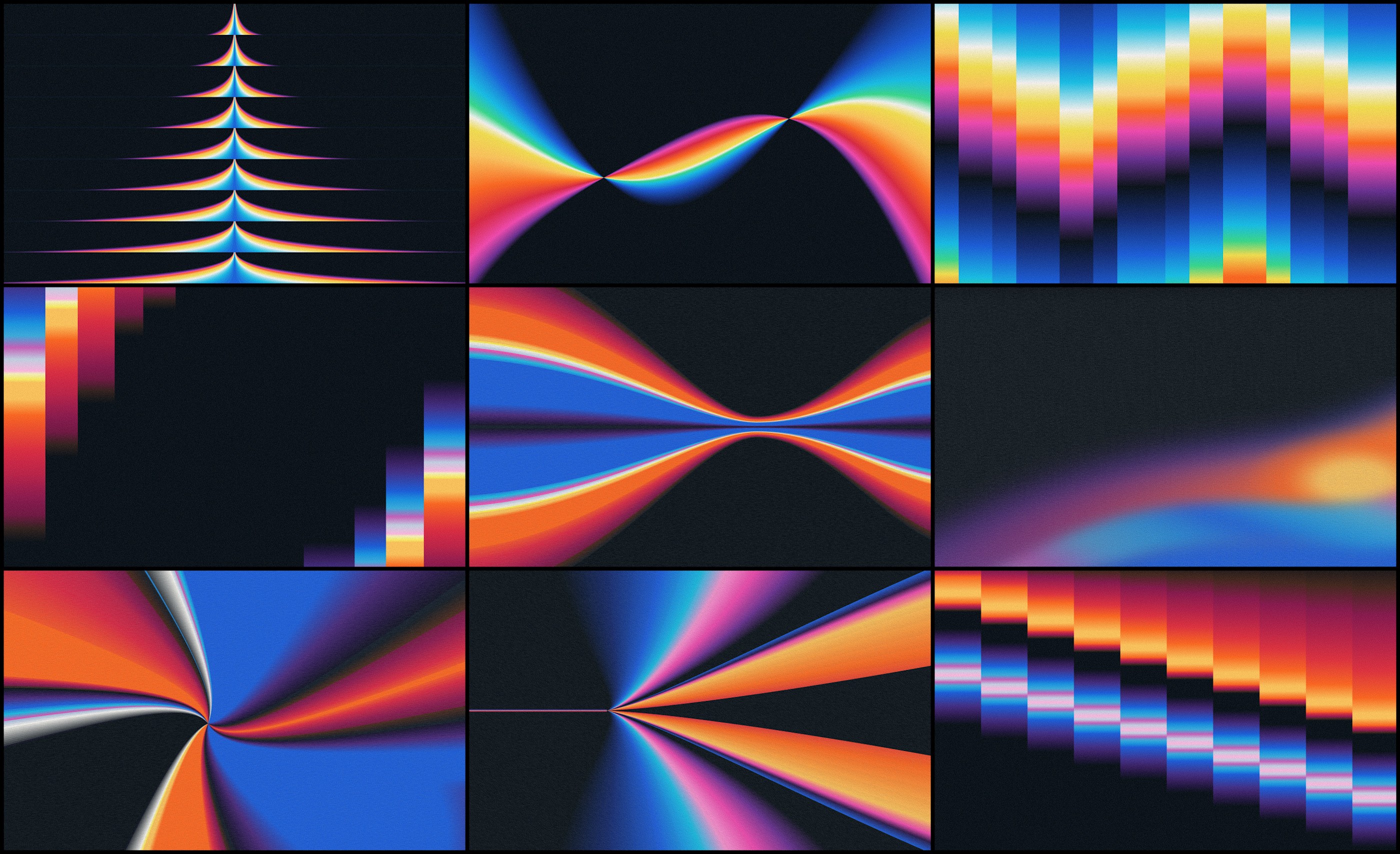 Spektra — spectrum gradient explorations: converging bands, repeated contours and rays from a source