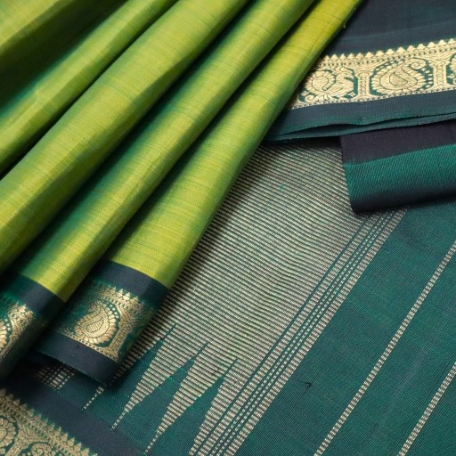 Lime Green and Dark Green Kanchivaram Silk Saree