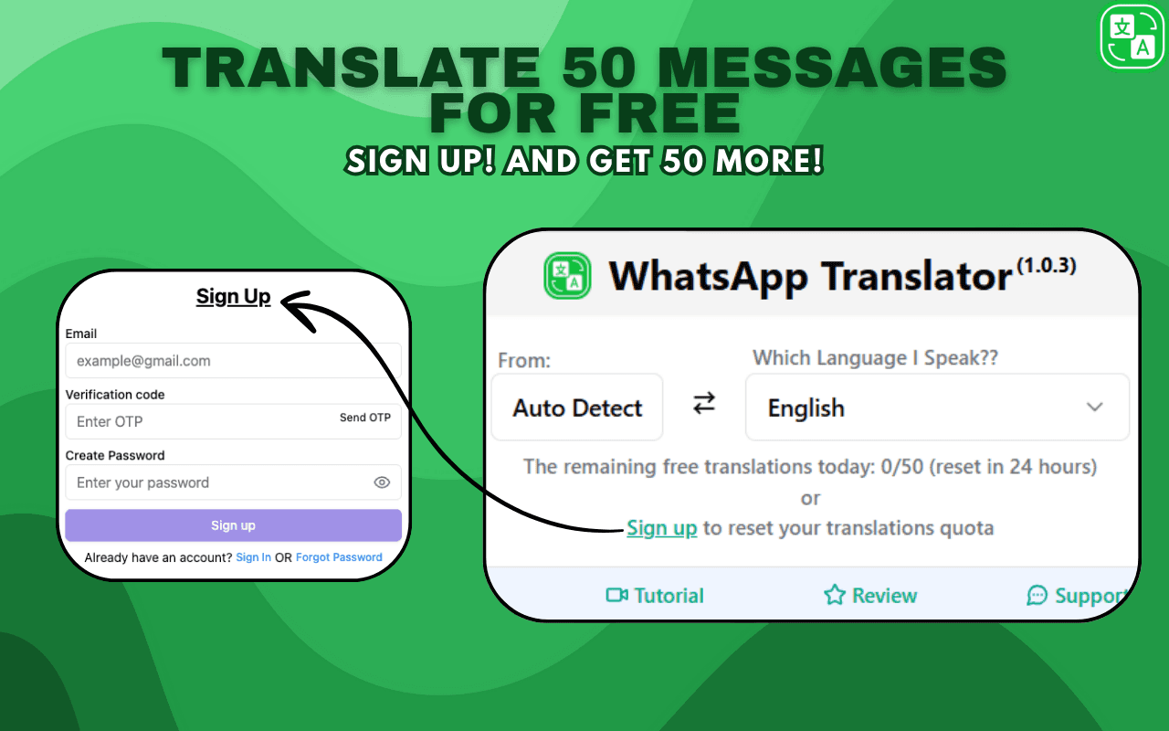 1. Translate 50 WhatsApp Messages for Free – Sign Up Now!