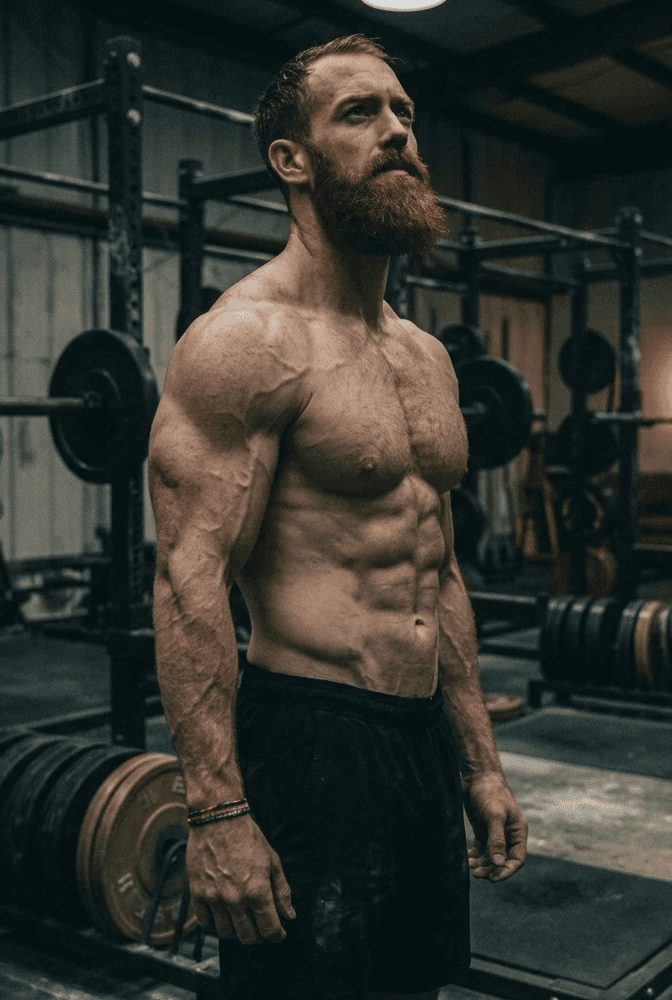man wearing green crew-neck t-shirt looking upwards