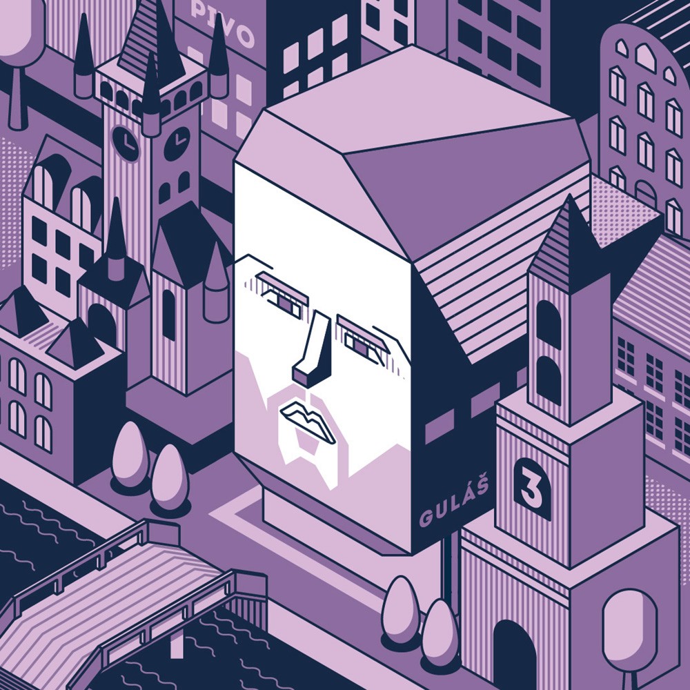 Isometric illustrative portrait of Ondrej Celustka for the Tschuttiheftli 2021. The style is simple isometric vector illustration.