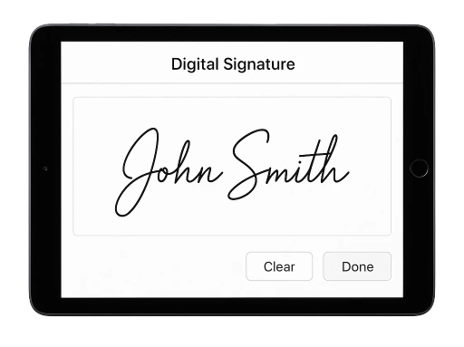 Point of sale terminal screen on a signature screen