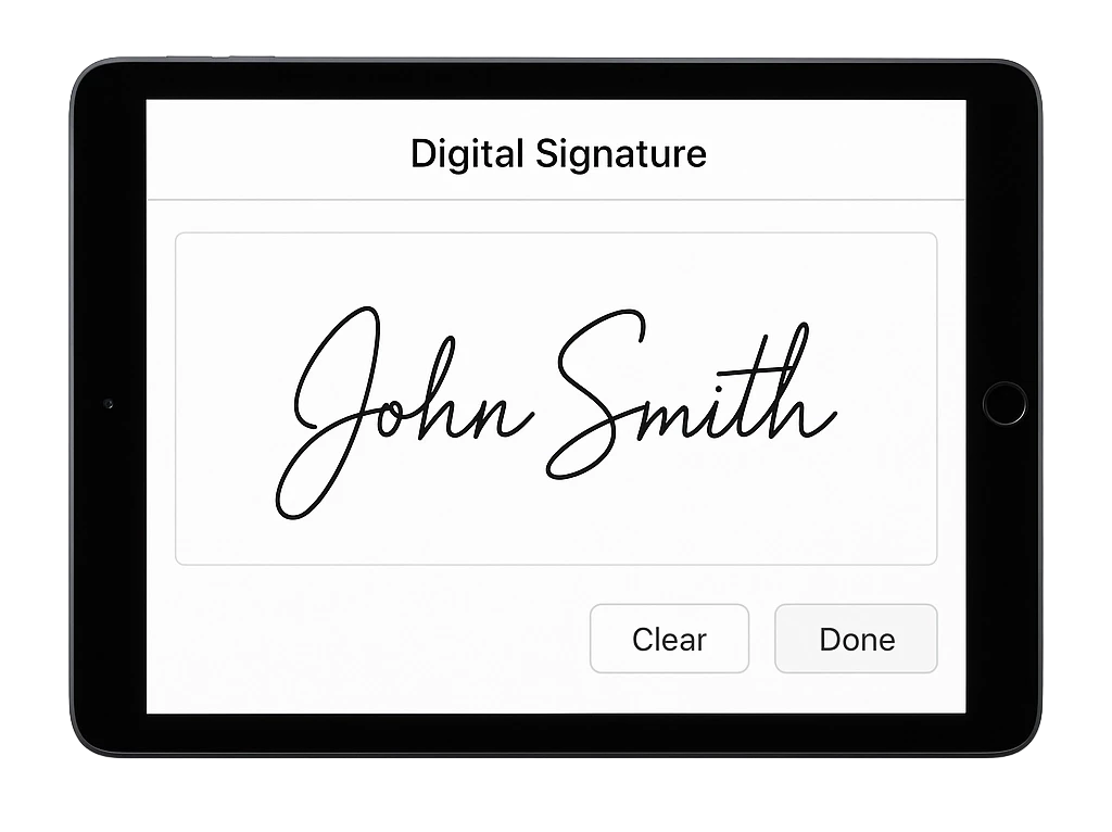Point of sale terminal screen on a signature screen