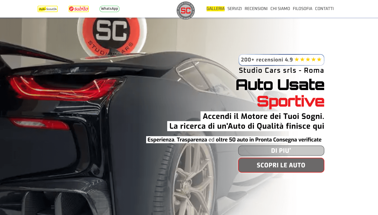 la home page di studio cars guidonia montecelio fatta da green code agency