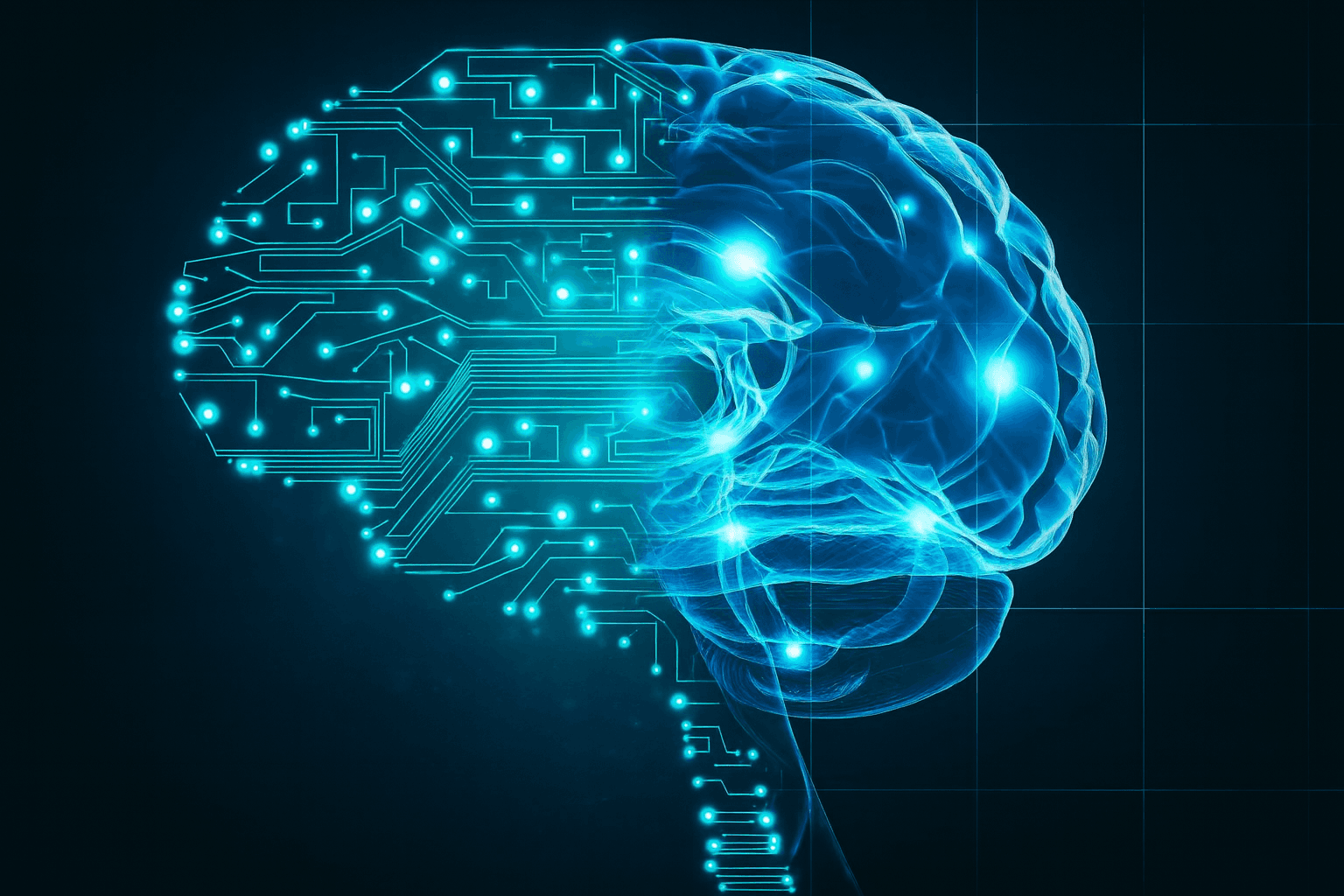 A computer circuit board with a brain on it