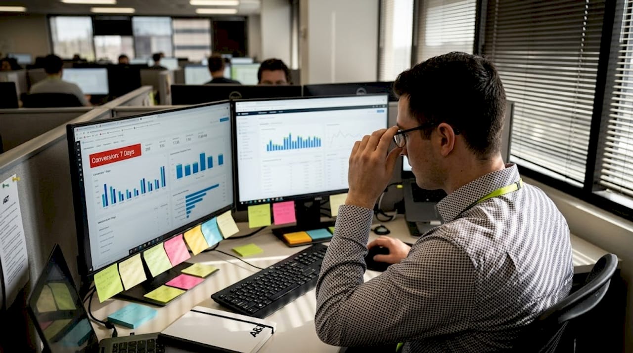 Marketer checking ad performance dashboard