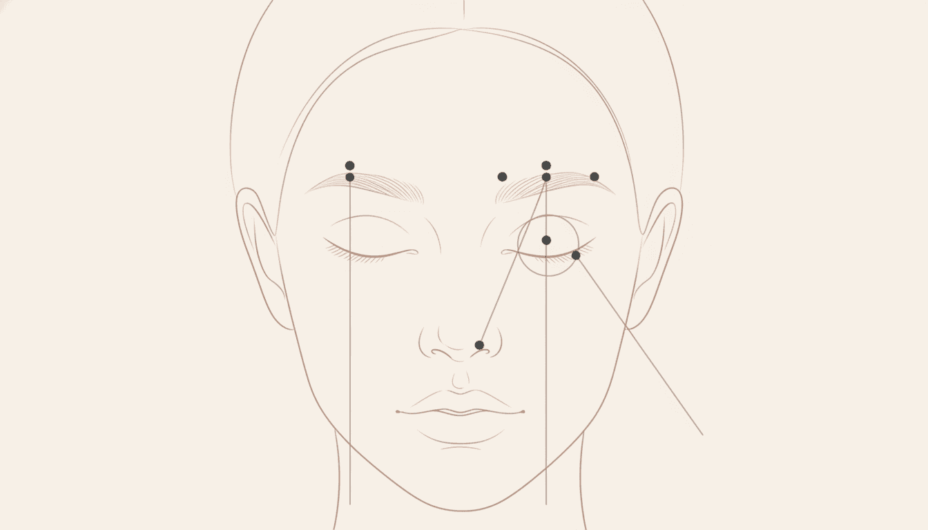Diagram showing the three brow mapping points: start, arch, and end, with thin g