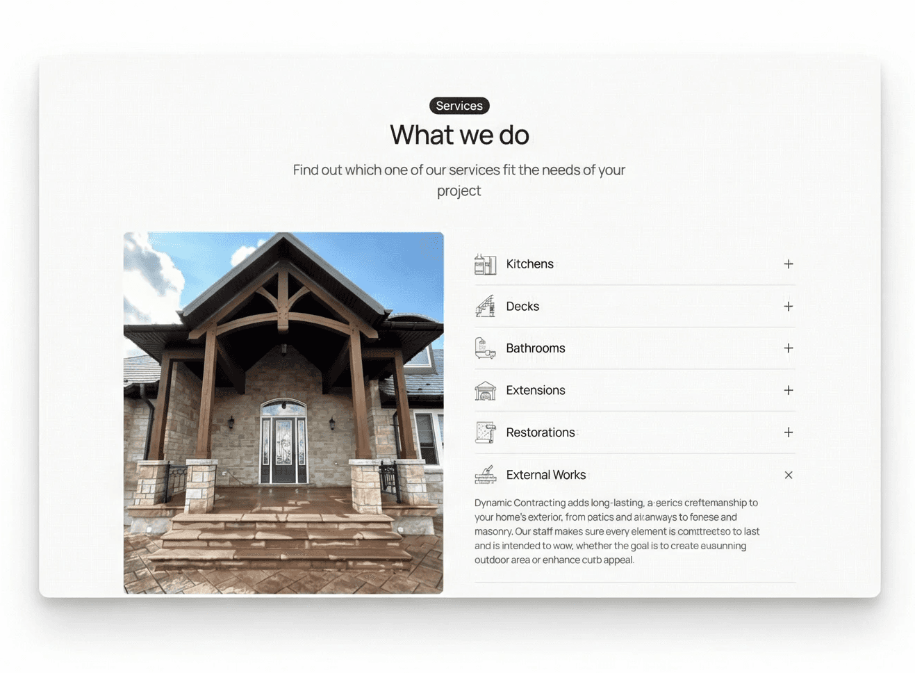 Halton Hills contractor website - kitchen renovation services accordion by DAWebDesigns