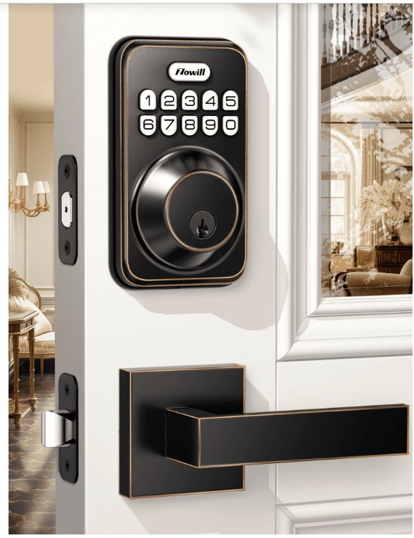 A close up of a lock on a yellow door