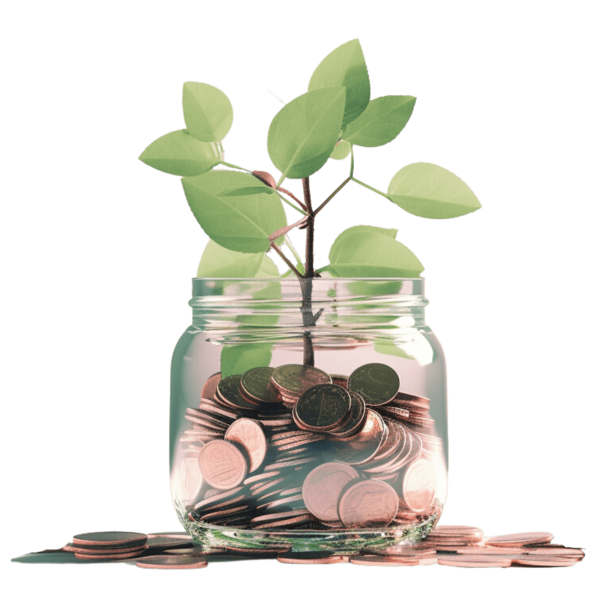 A jar with change sprouts leaves