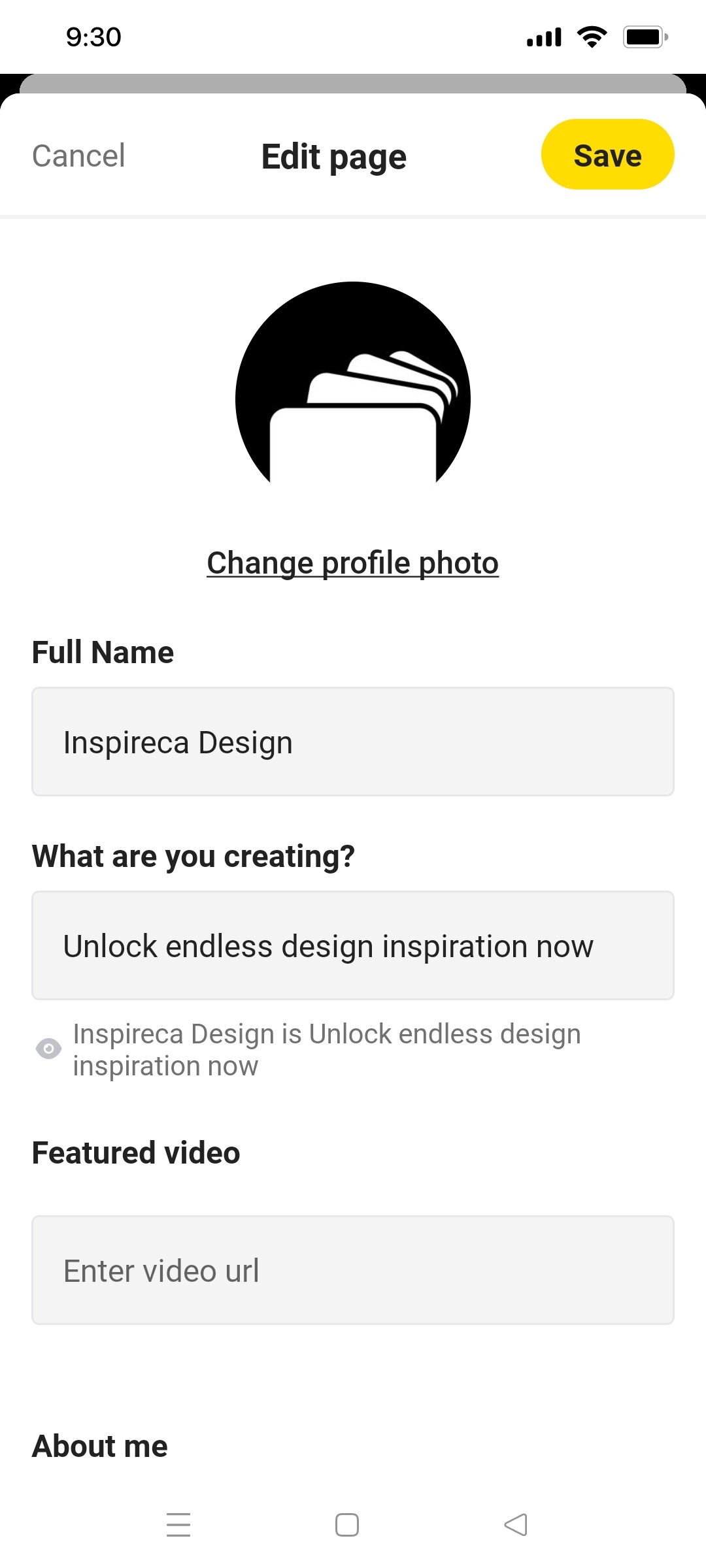 buy me coffee Edit profile screen