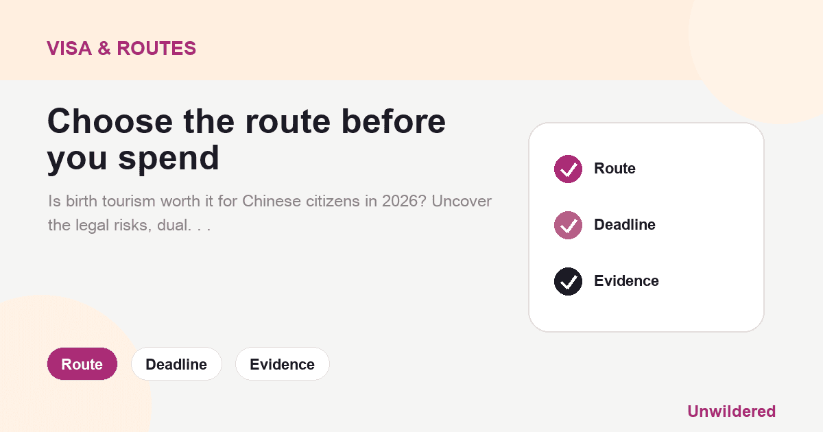 Explainer card for Why Birth Tourism to USA & Canada is High Risk in 2026: Route, Deadline, Evidence.