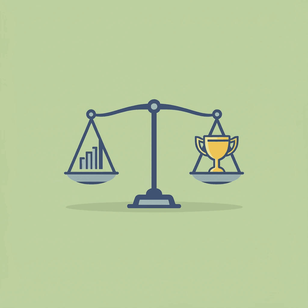 Balance scale showing 5-10x more applicants on the general scholarships side versus fewer on the field-specific side