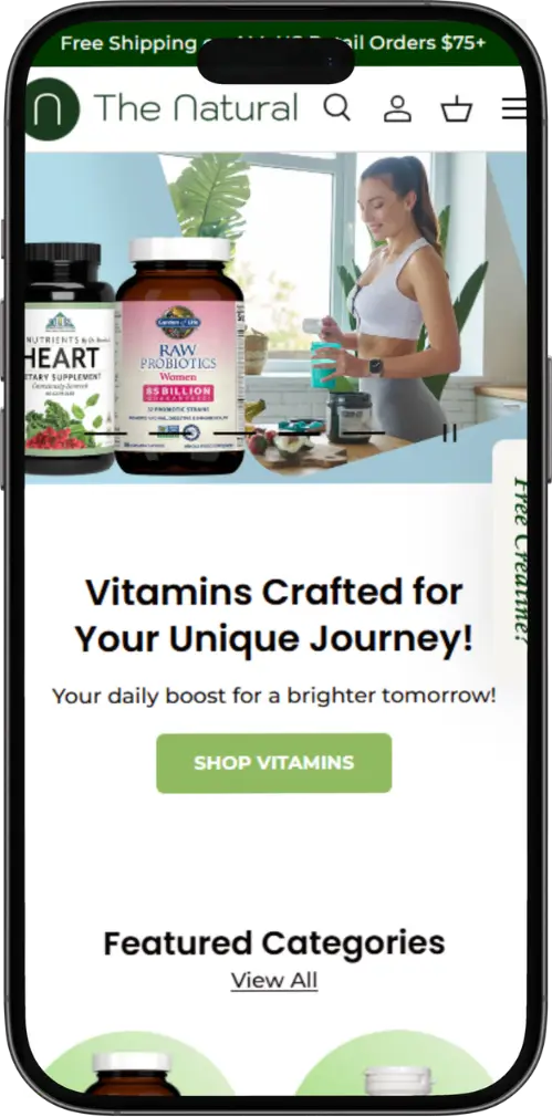 The Natural mobile website featuring raw probiotics and heart health dietary supplements.
