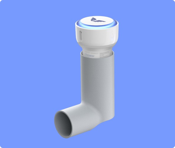 Full assembely of the inhaler with Breathesuite metered dose attachement.