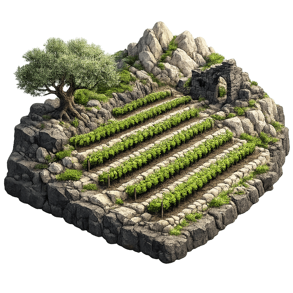 Artistic illustration of the Galilee wine region.