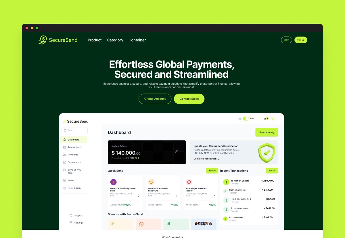 Payments SaaS landing page