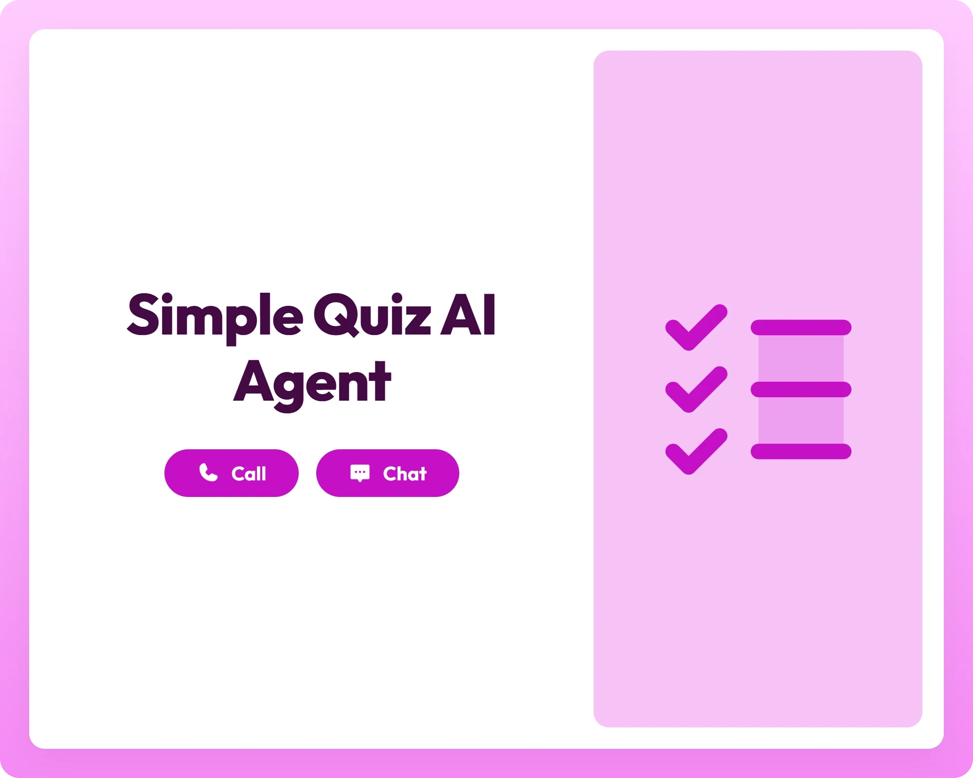 simple quiz ai agent supports call and chat with a checklist icon panel for easy knowledge assessment