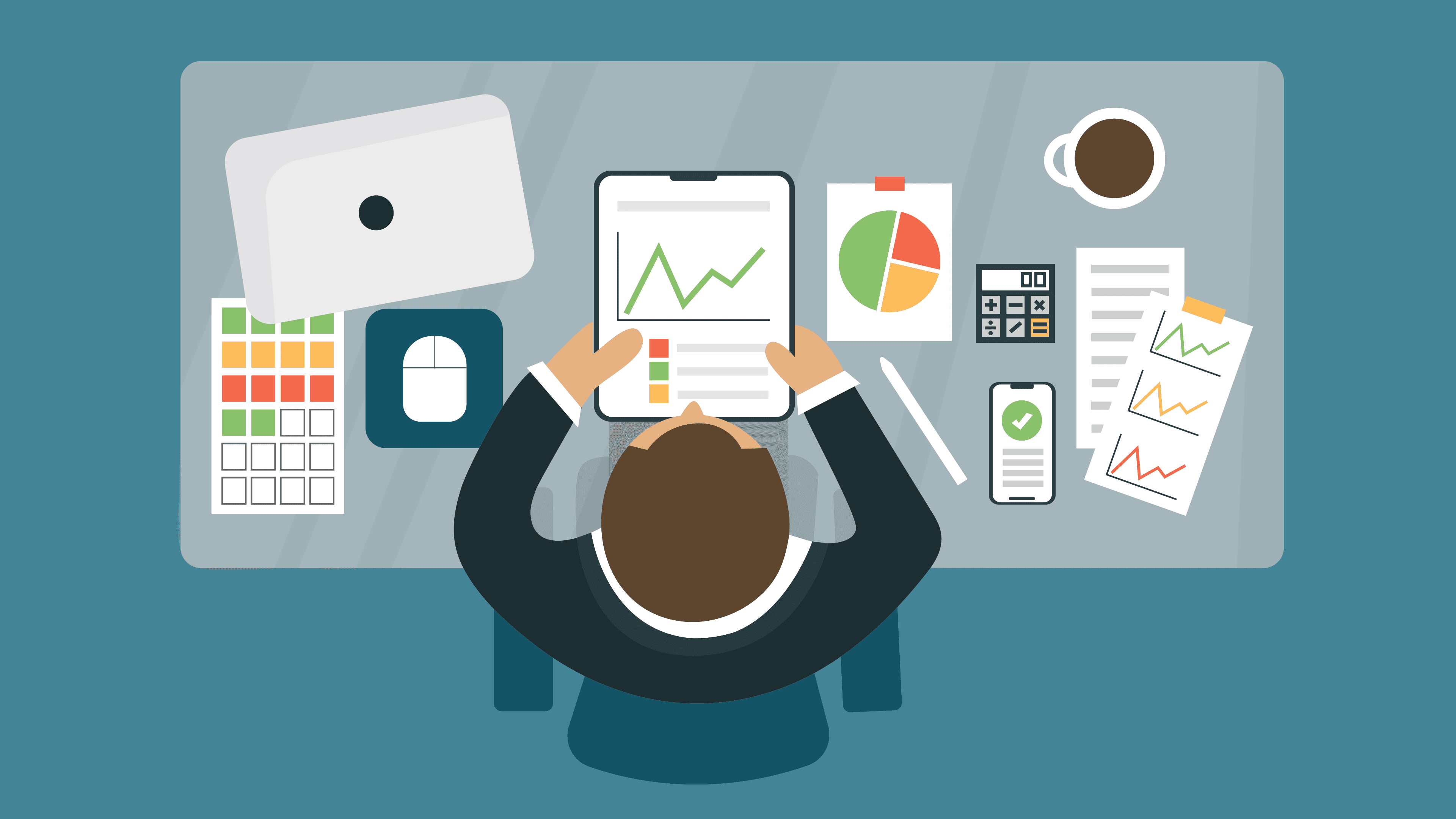 Annimated image of man working at a desk