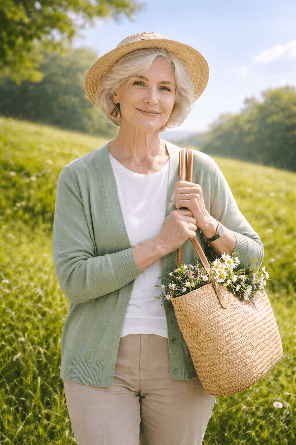 Old woman with hat in nature