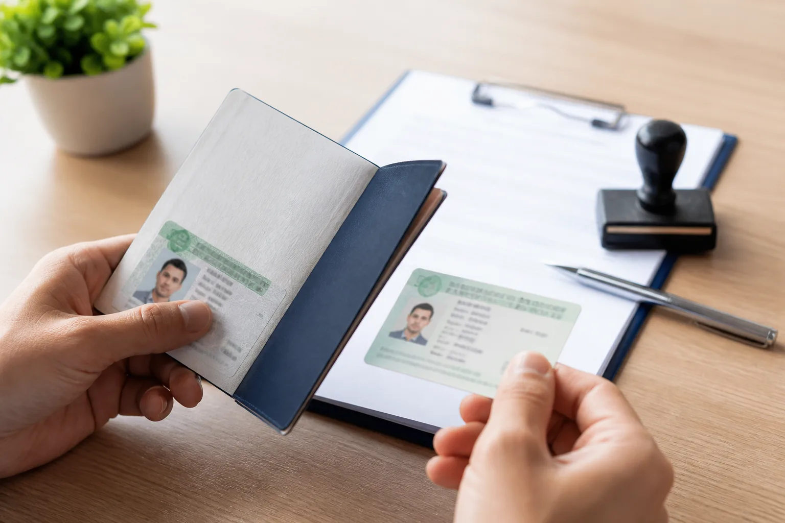 Renewing Employee Visas Alongside Your License beside a passport, residence permit card and application calendar