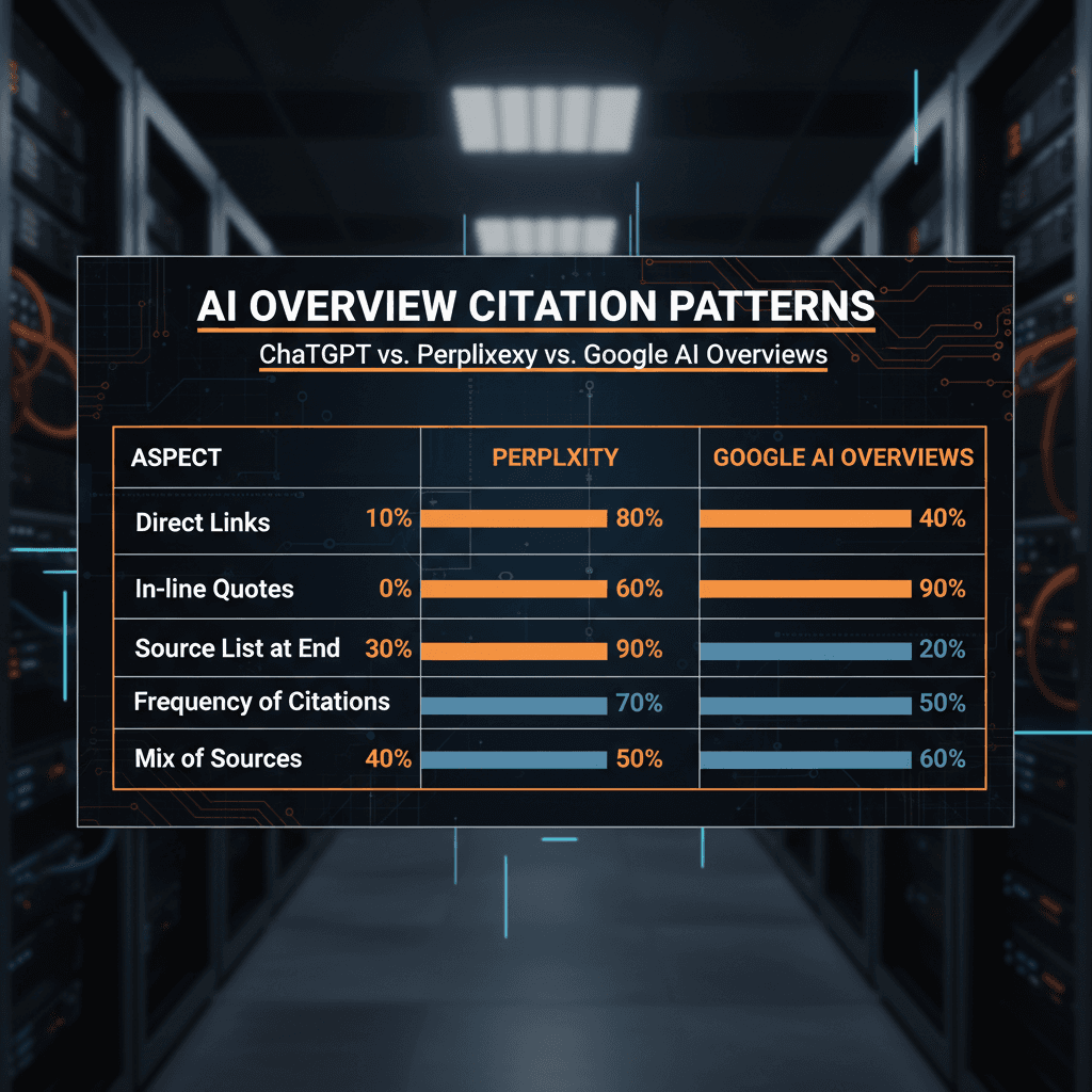 Citation pattern comparison across ChatGPT, Perplexity, and Google AI Overviews
