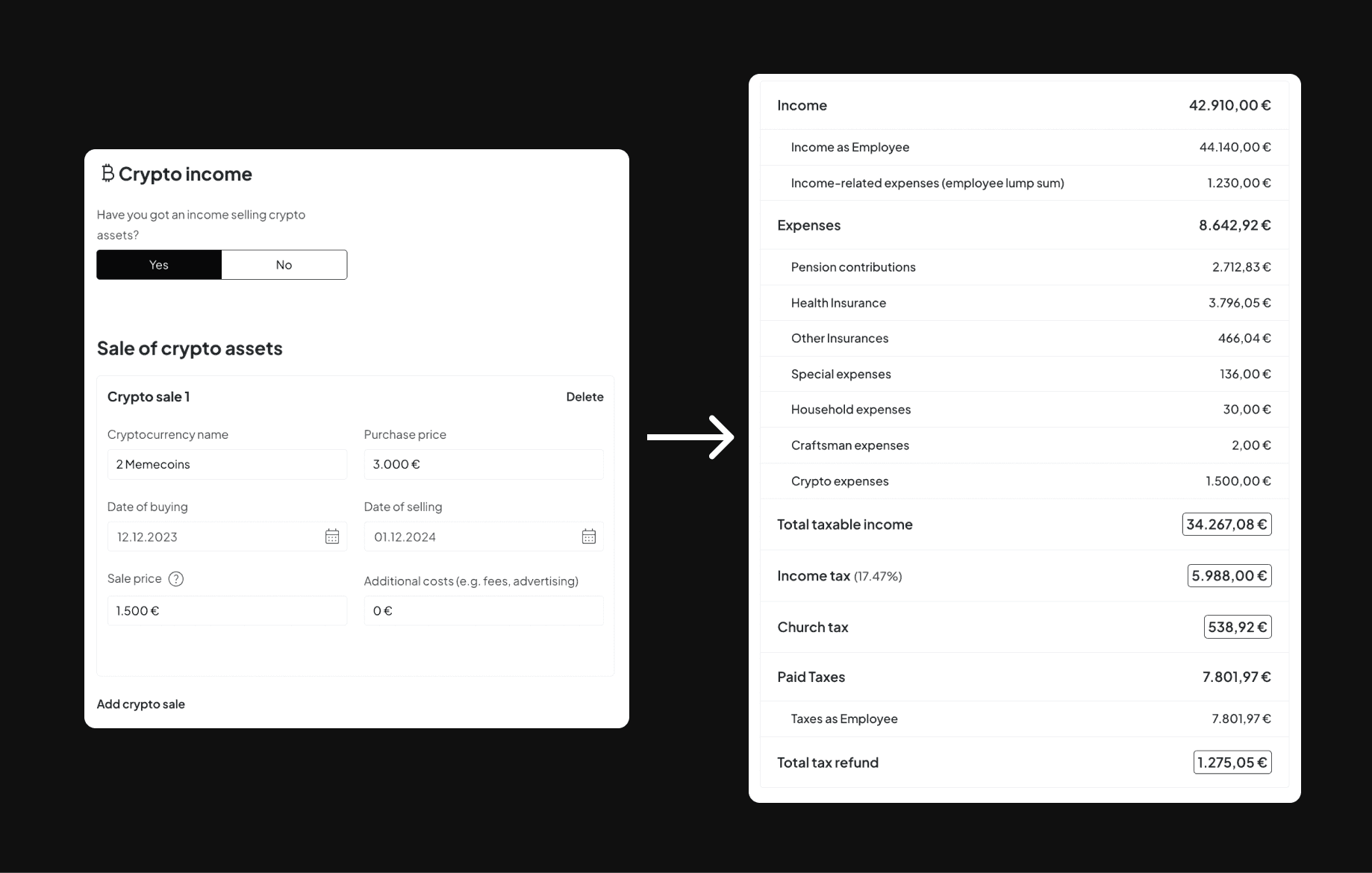 Norman’s Crypto Tax Calculator interface