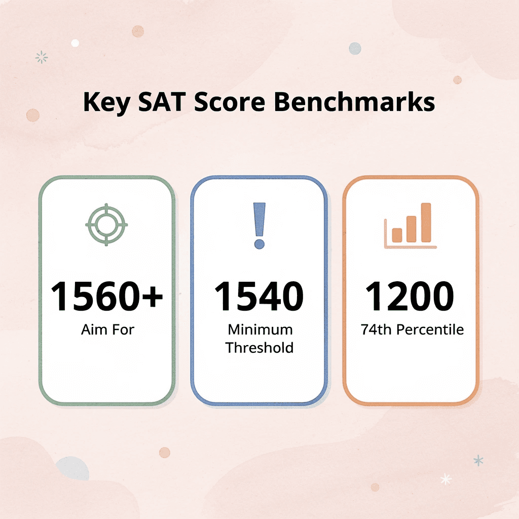 Infographic showing three key SAT score benchmarks